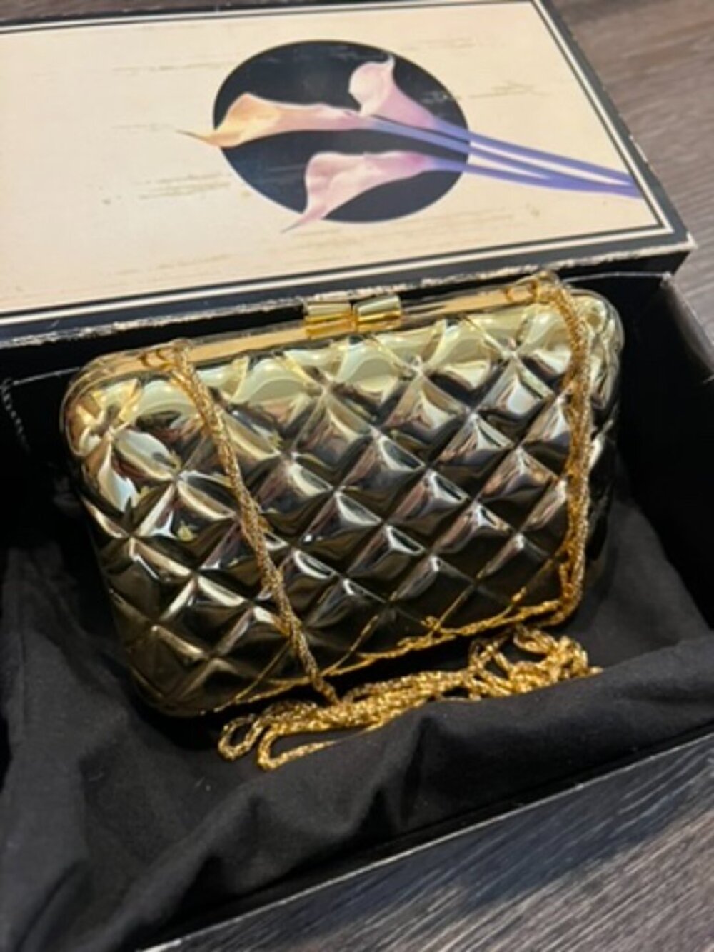 Vintage Walborg Gold Minaudière Clutch | Hong Kong | Chain Strap | Original Box